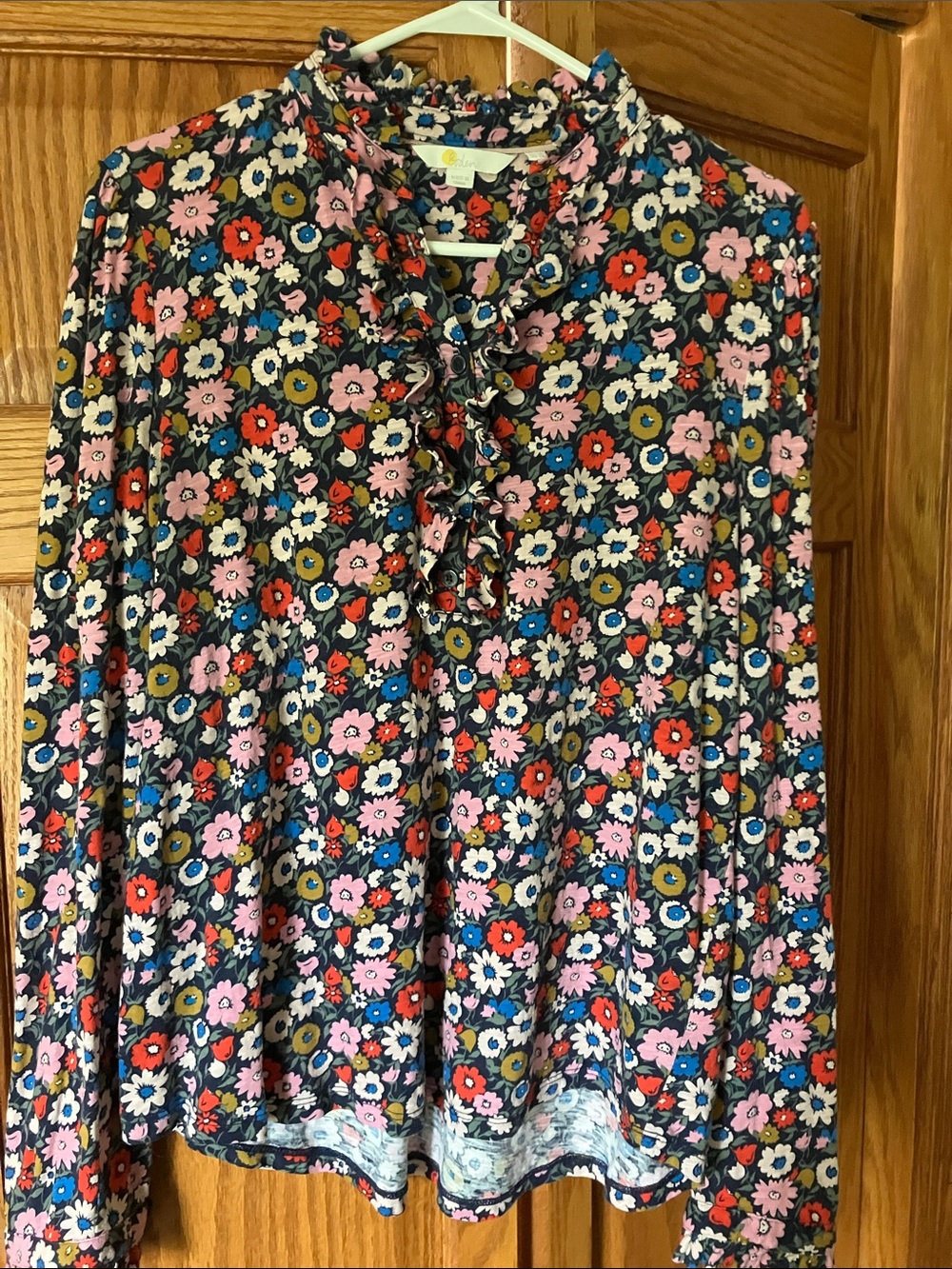 Boden Floral Button-Front Top in Navy, Pink, Red, Blue